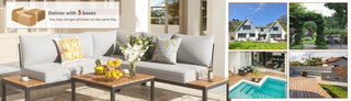6-Seater Armless L Shape Sectional Outdoor Sofa With Detachable Backrest