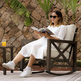 Patio Rocking Chair Set With Coffee Tables - Natural Expressions