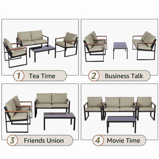 4 - Seater Mesh Back Conversation Set With Patio Coffee Table - Natural Expressions