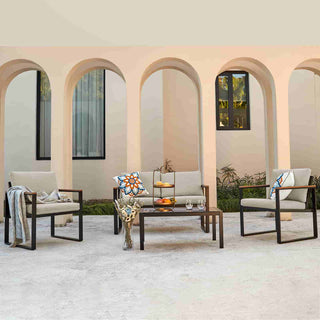 4 - Seater Mesh Back Conversation Set With Patio Coffee Table - Natural Expressions