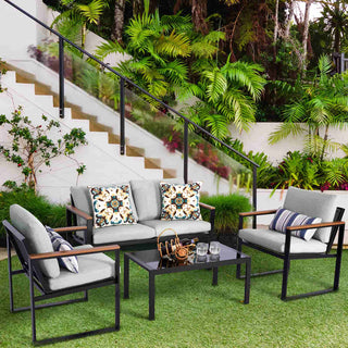 4 - Seater Mesh Back Conversation Set With Patio Coffee Table - Natural Expressions