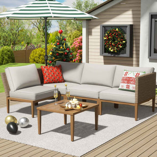 4 - Seater Wicker Sectional Outdoor sofa With Metal Table - Natural Expressions